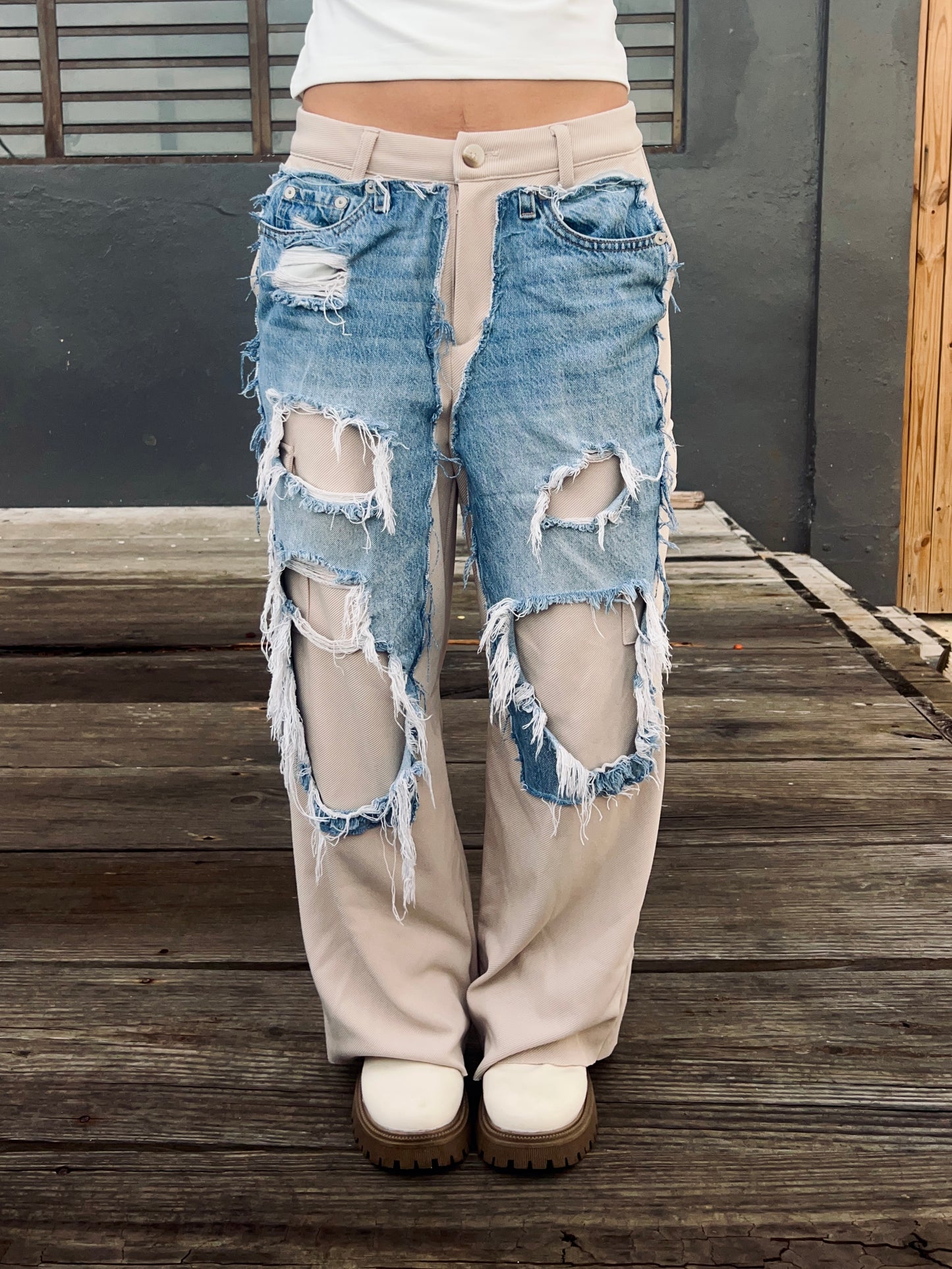 Denim on Beige Pants