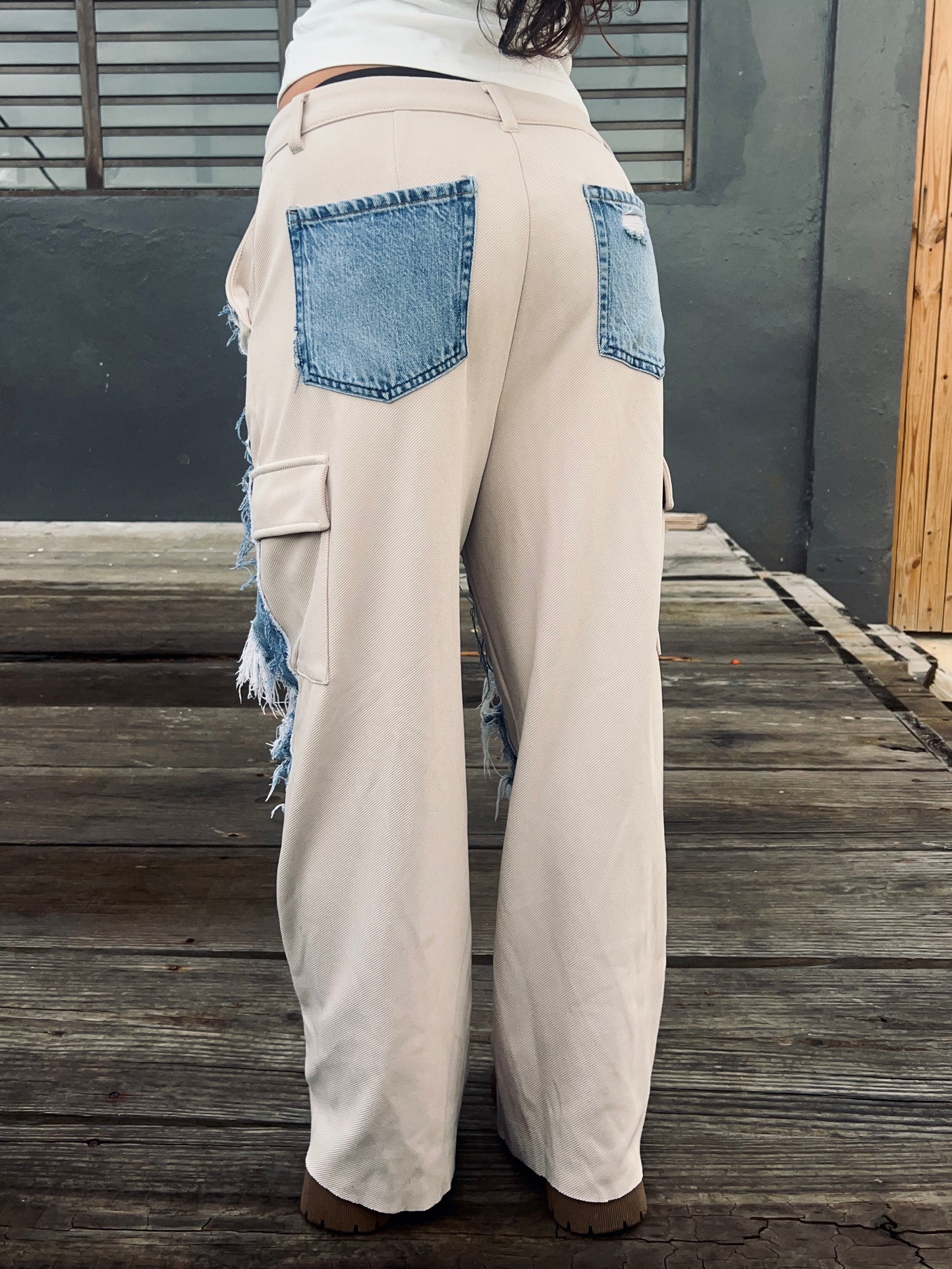 Denim on Beige Pants