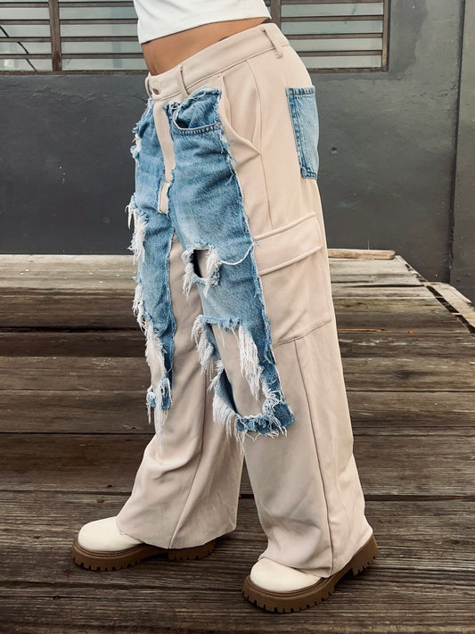 Denim on Beige Pants